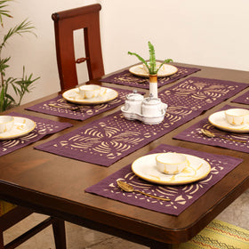 Brown - Barmer Applique Cutwork Dining Table Runner with Mat Set 23