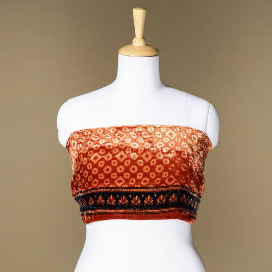 Orange - Ajrakh Hand Block Printed Velvet Blouse Piece