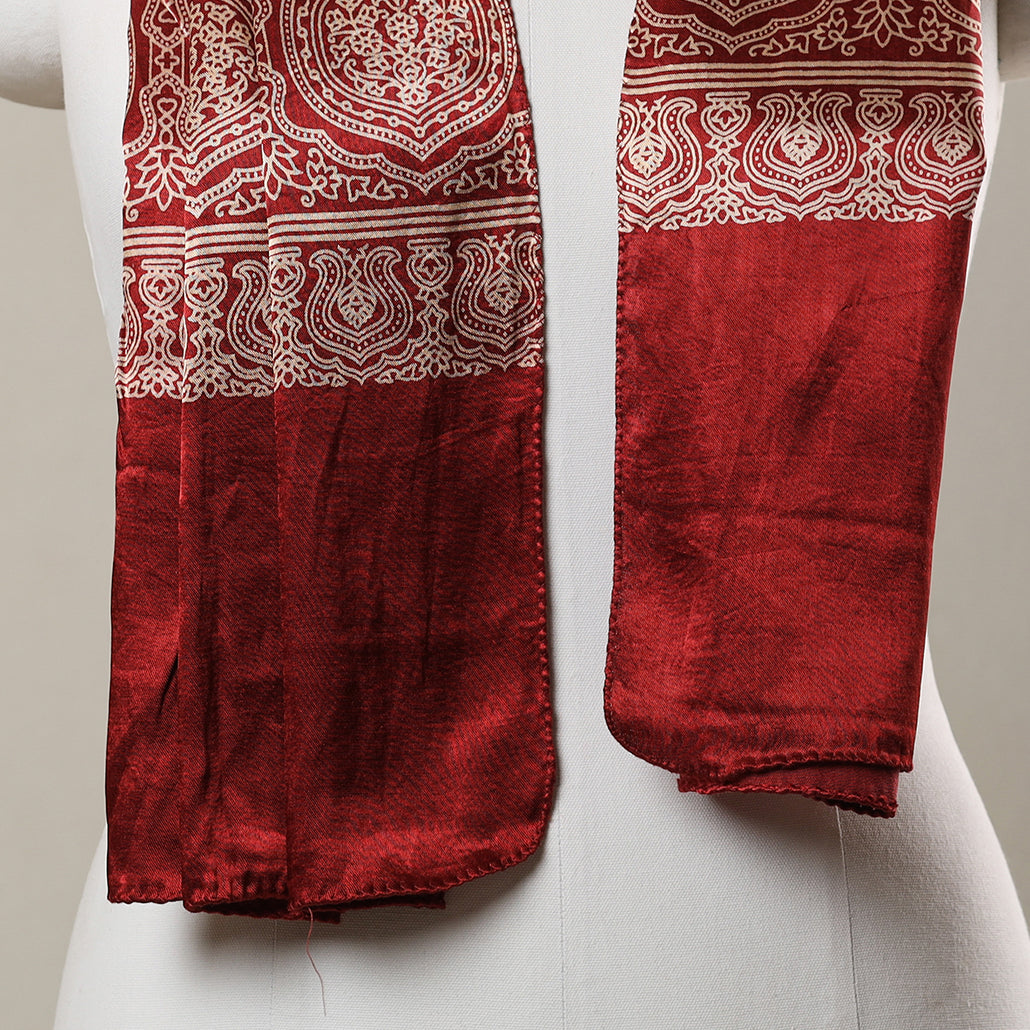 Red - Ajrakh Printed Mashru Silk Stole 13