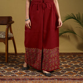 Buy Red Cotton Bengal Kantha Hand Embroidery Palazzo