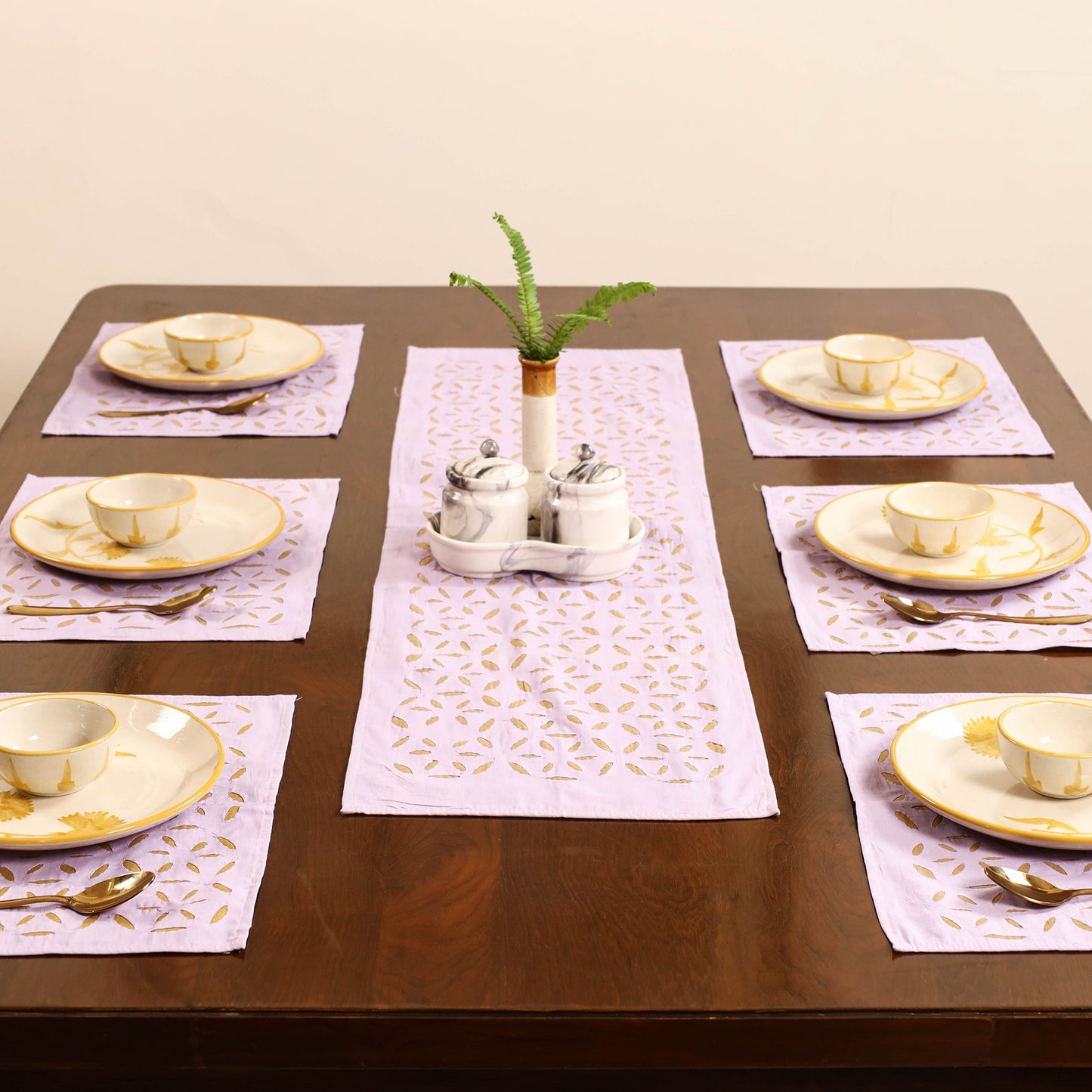 Purple - Barmer Applique Cutwork Dining Table Runner with Mat Set 24