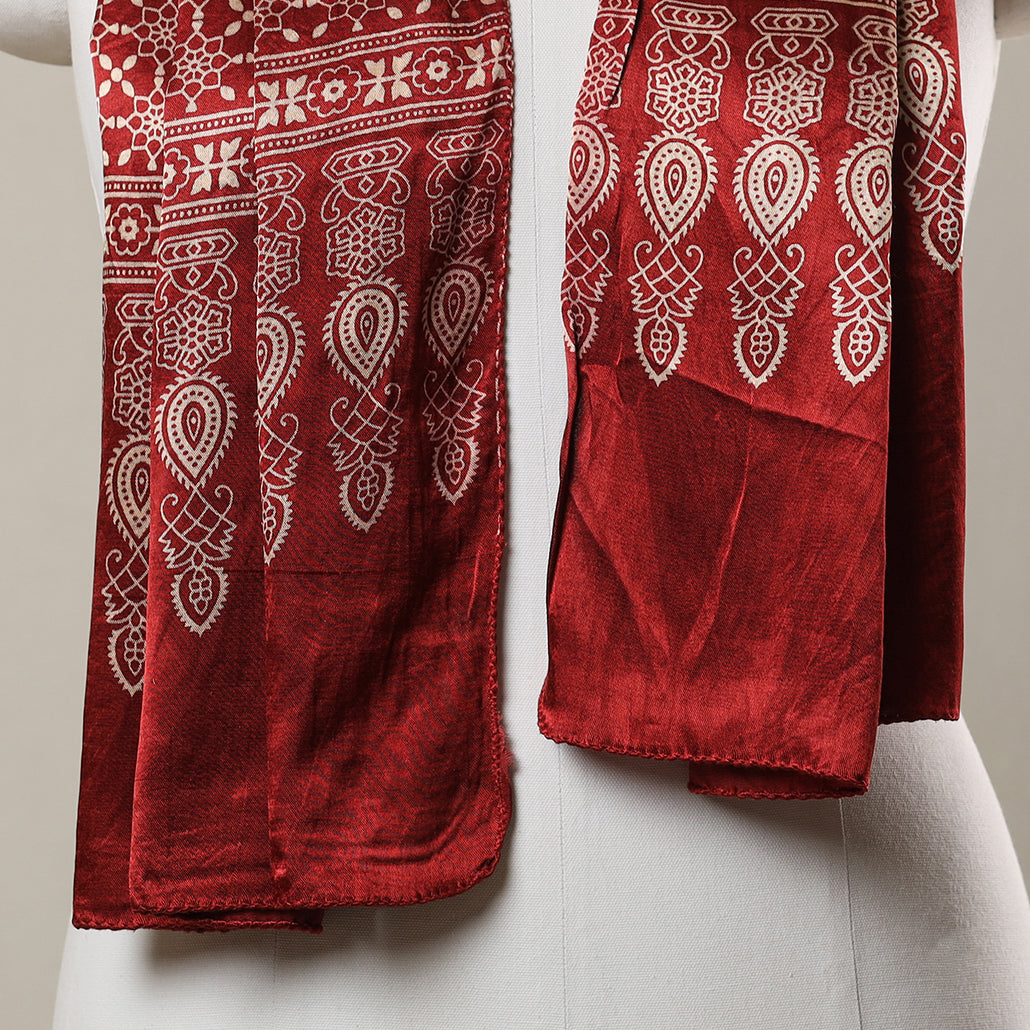 Red - Ajrakh Printed Mashru Silk Stole 14