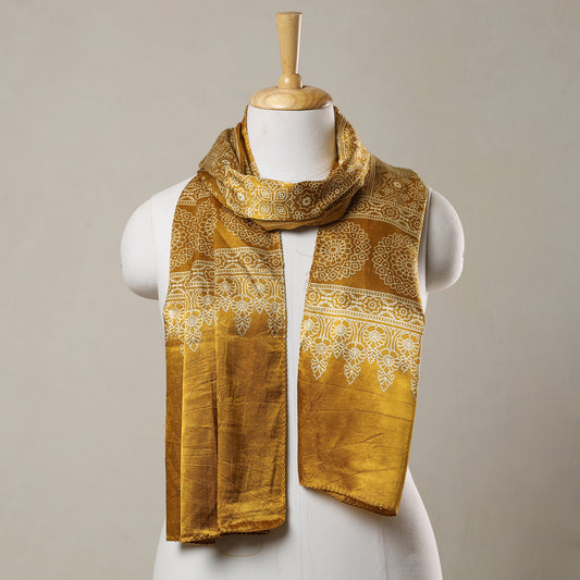 Yellow - Ajrakh Printed Mashru Silk Stole 15