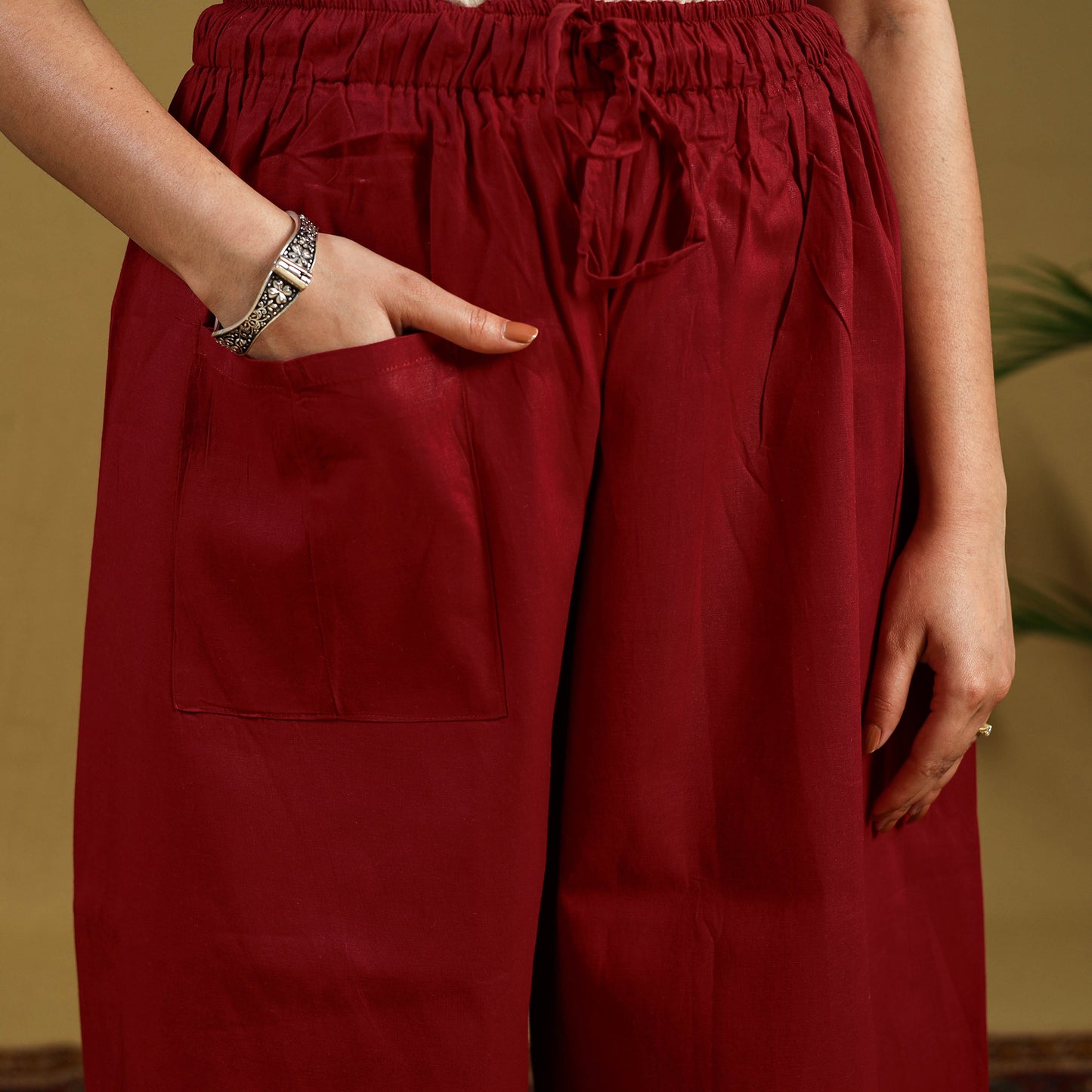 Buy Red Cotton Bengal Kantha Hand Embroidery Palazzo