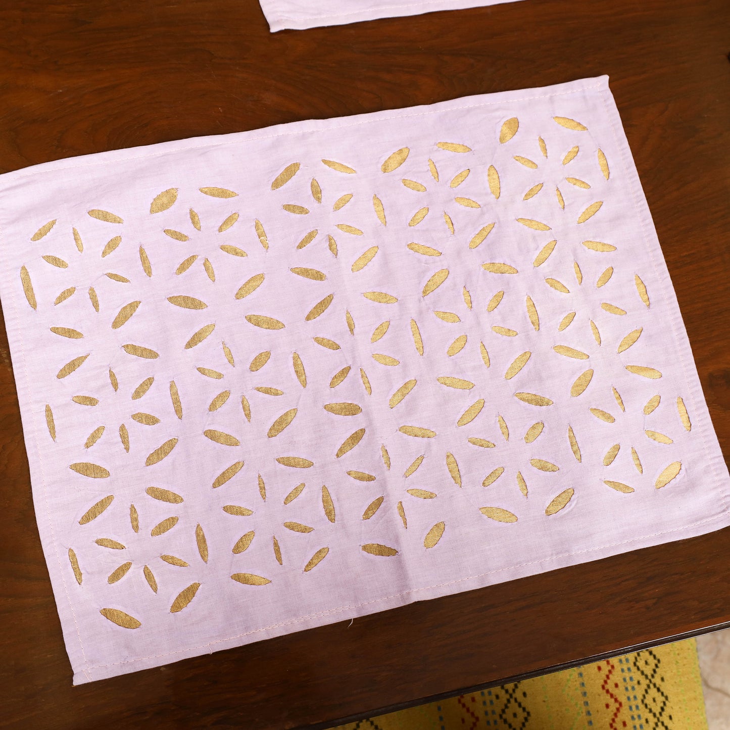 Purple - Barmer Applique Cutwork Dining Table Runner with Mat Set 24