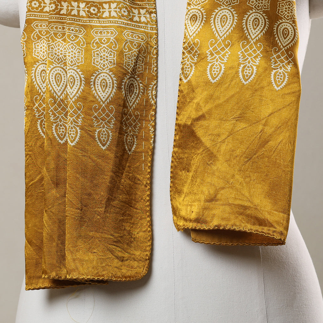 Yellow - Ajrakh Printed Mashru Silk Stole 16