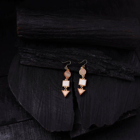 WHE Gold & Silver Handmade Repurposed Fabric & Wood Geometrical Earrings 13
