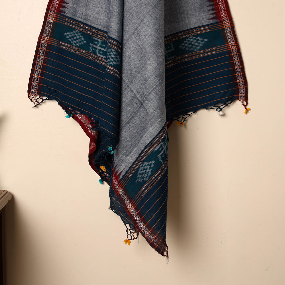 Grey - Sambalpuri Ikat Handloom Cotton Gamcha Towel With Tassels 05