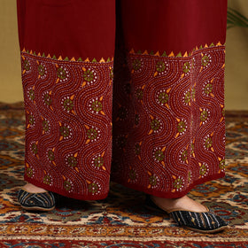 Buy Red Cotton Bengal Kantha Hand Embroidery Palazzo