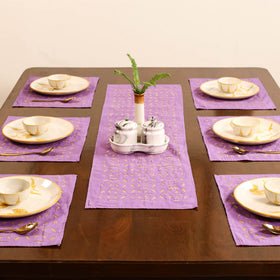 Purple - Barmer Applique Cutwork Dining Table Runner with Mat Set 25