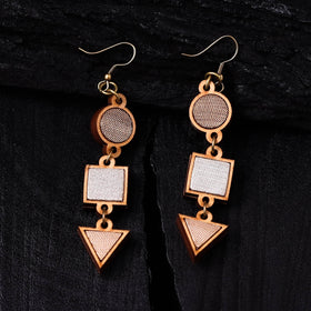 WHE Gold & Silver Handmade Repurposed Fabric & Wood Geometrical Earrings 13