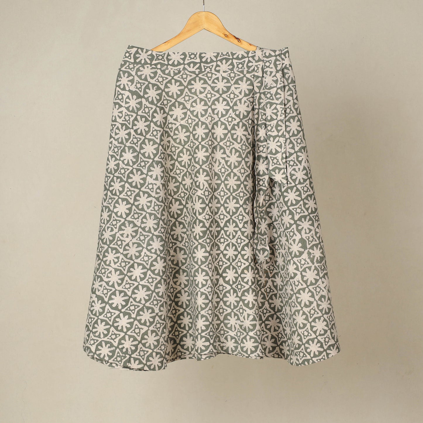 Grey - Hand Batik Printed Wrap Around Skirt for Women 06