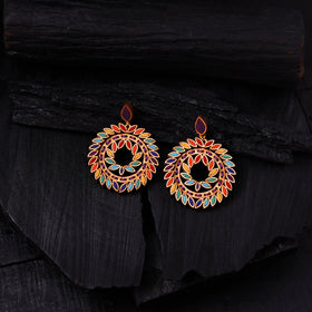 WHE Multicolor Handmade Repurposed Fabric & Wood Statement Earrings 14
