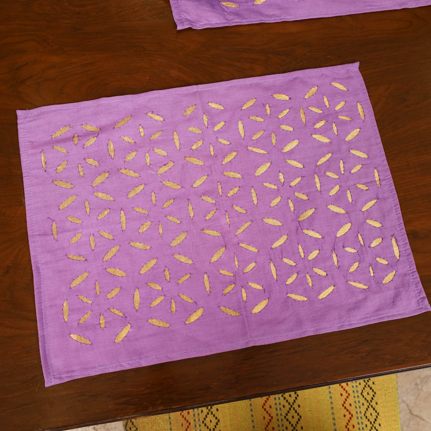Purple - Barmer Applique Cutwork Dining Table Runner with Mat Set 25