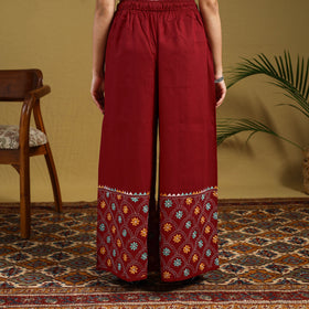  Red Cotton Bengal Kantha Hand Embroidery Palazzo