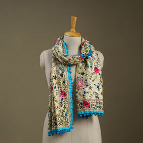 Blue Chanderi Silk Hand Embroidered Stole
