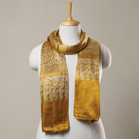 Yellow - Ajrakh Printed Mashru Silk Stole 18
