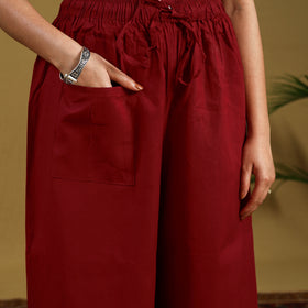  Red Cotton Bengal Kantha Hand Embroidery Palazzo