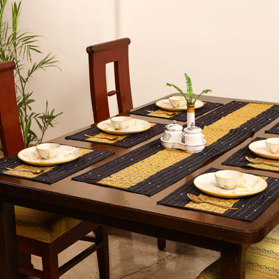 Tagai Work Ajrakh Block Print Cotton Dining Table Runner with Mat Set 26