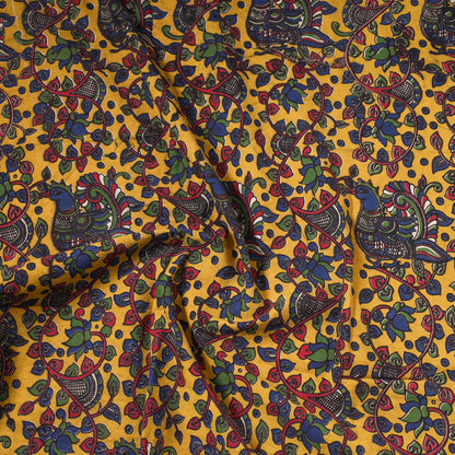 Yellow - Kalamkari Printed Cotton Precut Fabric (1 meter) 97