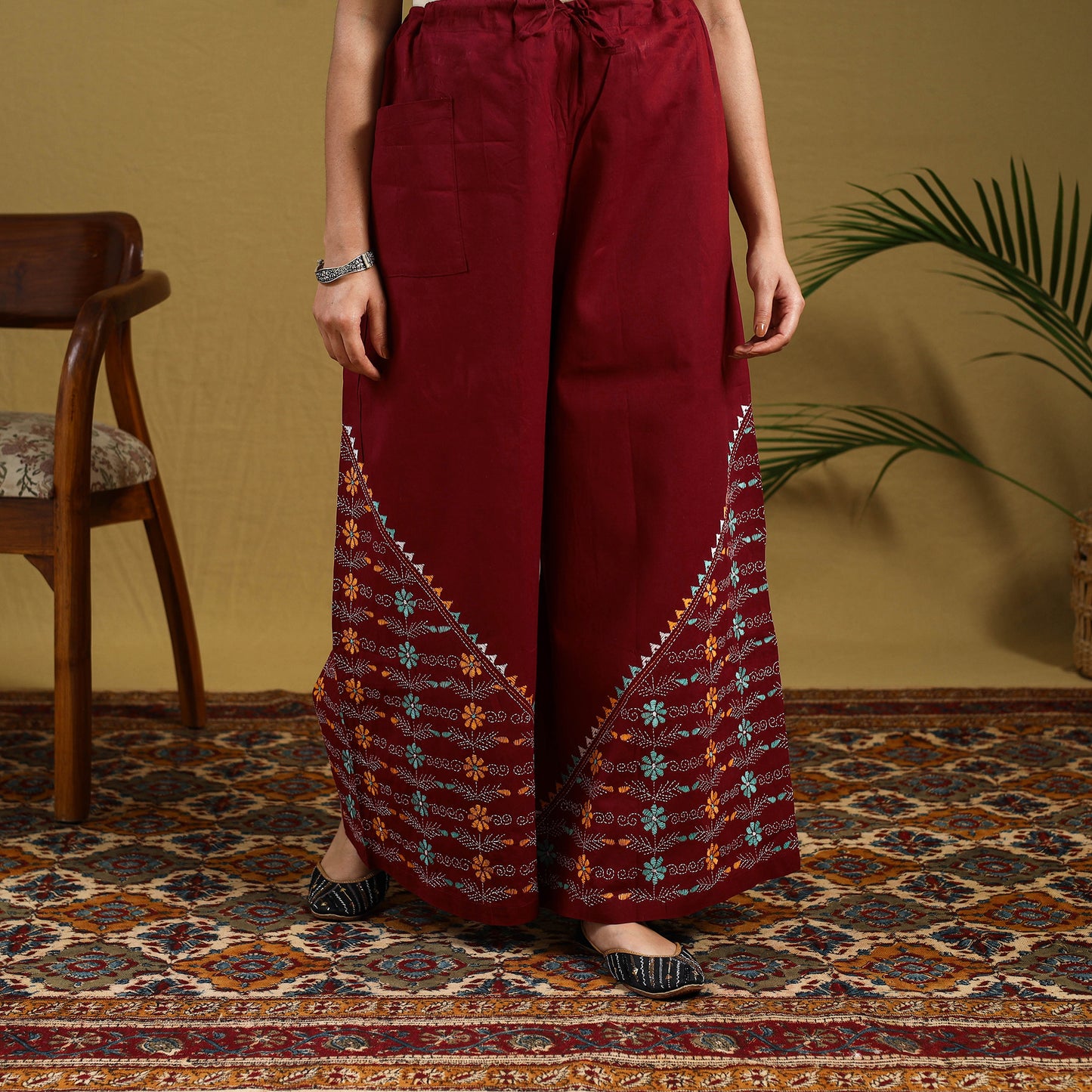 Buy Cotton Bengal Kantha Hand Embroidery Palazzo