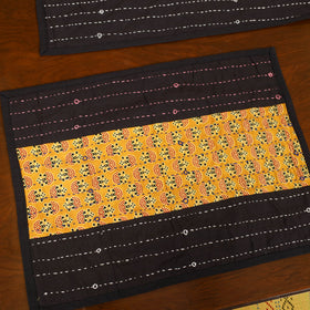 Tagai Work Ajrakh Block Print Cotton Dining Table Runner with Mat Set 26