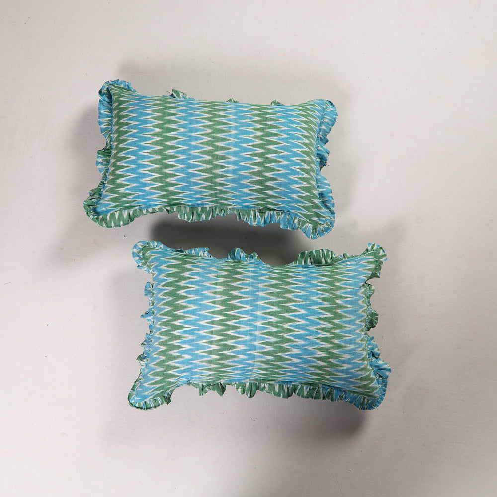 Multicolor - Set of 2 Pochampally Ikat Cotton Frill Pillow Covers 34