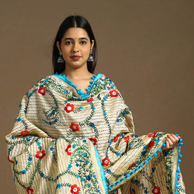  Beige Ranihati Chanderi Silk Hand Embroidery Dupatta