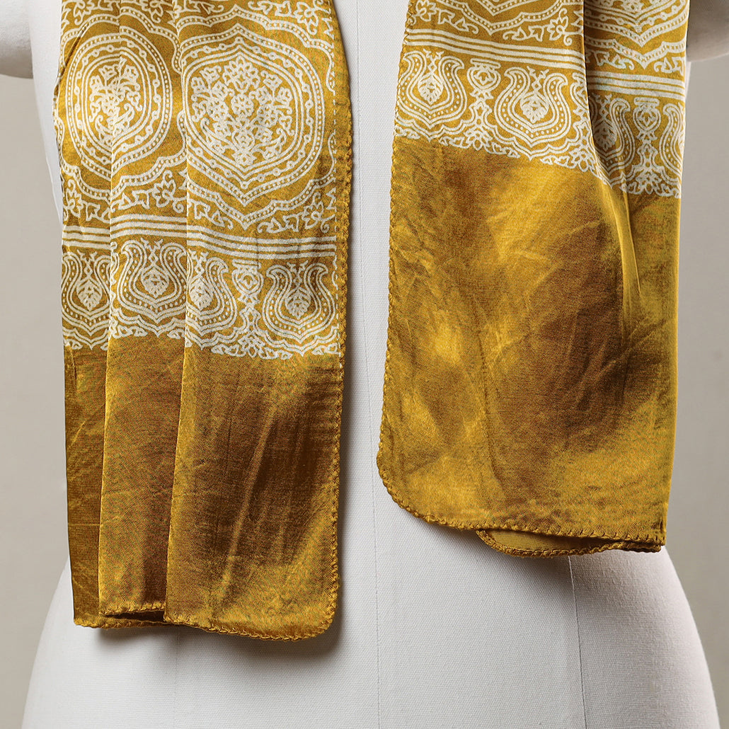 Yellow - Ajrakh Printed Mashru Silk Stole 21