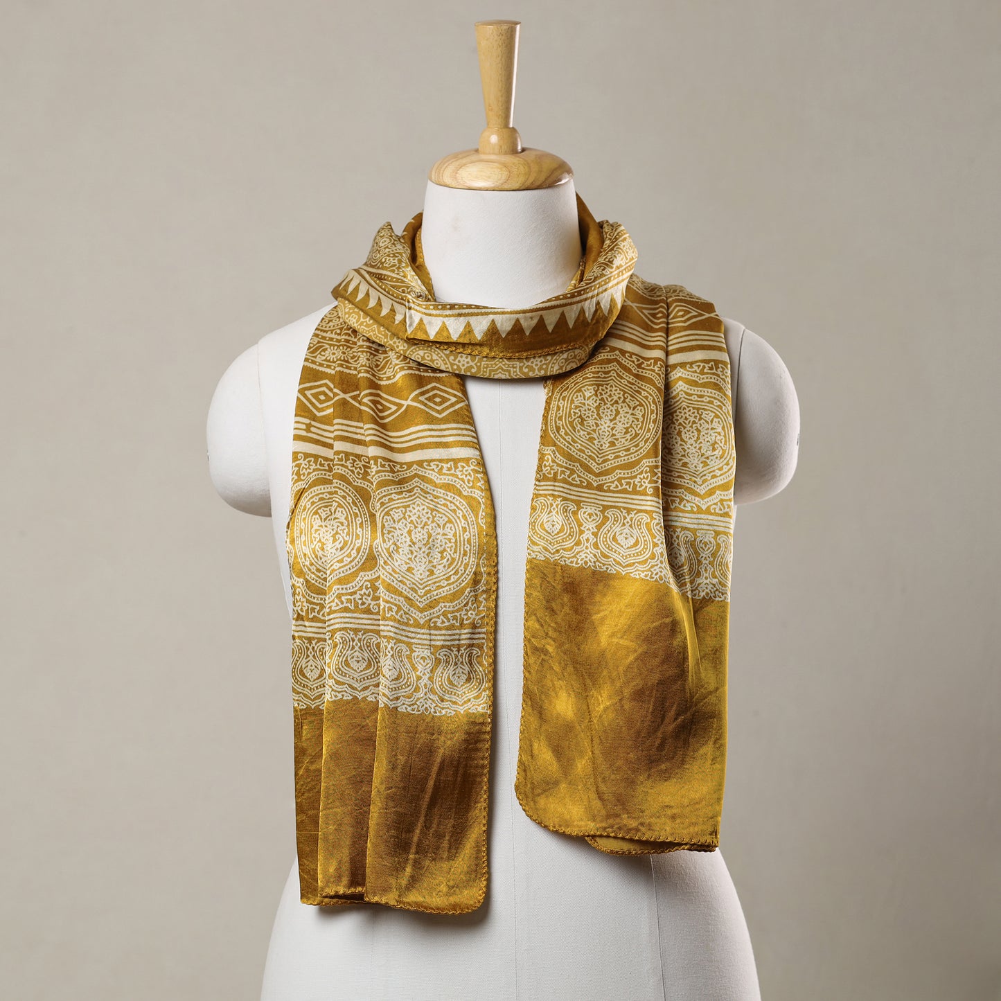 Yellow - Ajrakh Printed Mashru Silk Stole 21