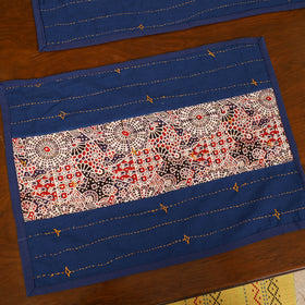 Blue - Tagai Work Ajrakh Block Print Cotton Dining Table Runner with Mat Set 27
