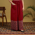 Buy Red Cotton Bengal Kantha Hand Embroidery Palazzo