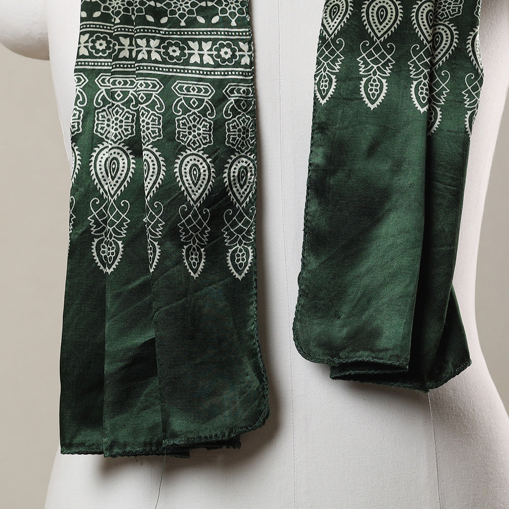 Green - Ajrakh Printed Mashru Silk Stole 22