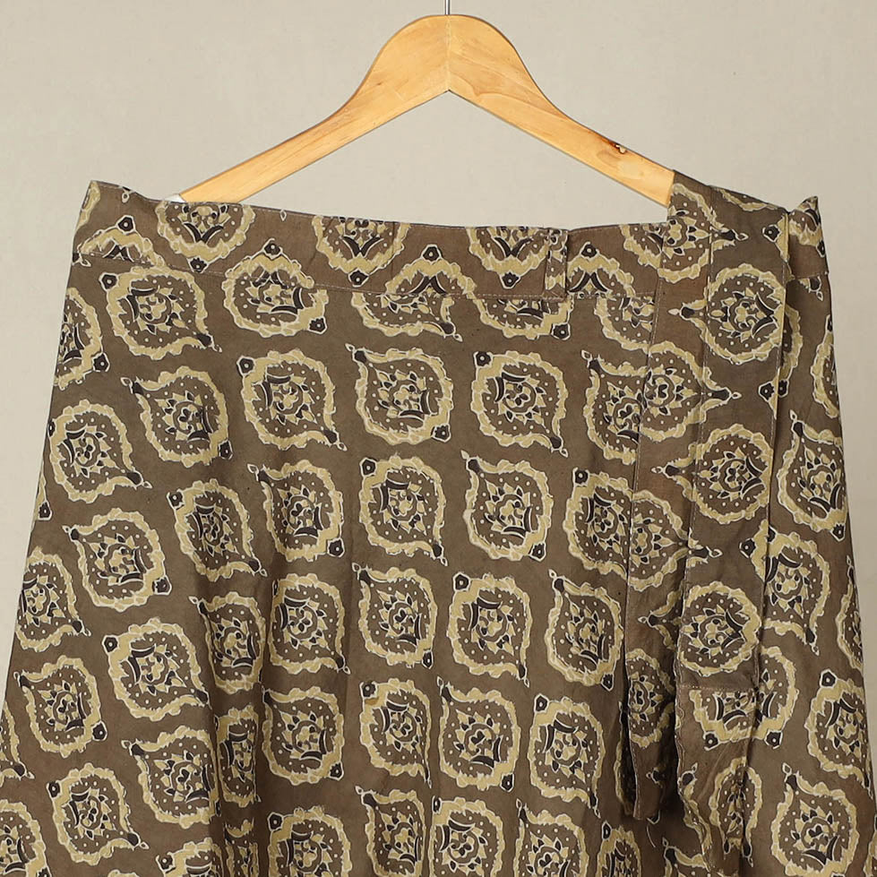 Brown - Ajrakh Block Printed Cotton Wrap Around Skirt 06