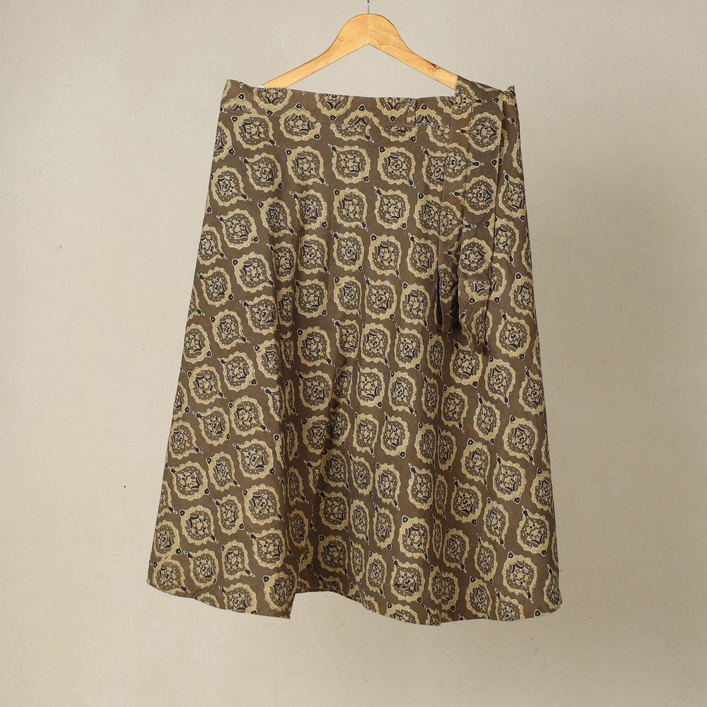 Brown - Ajrakh Block Printed Cotton Wrap Around Skirt 06