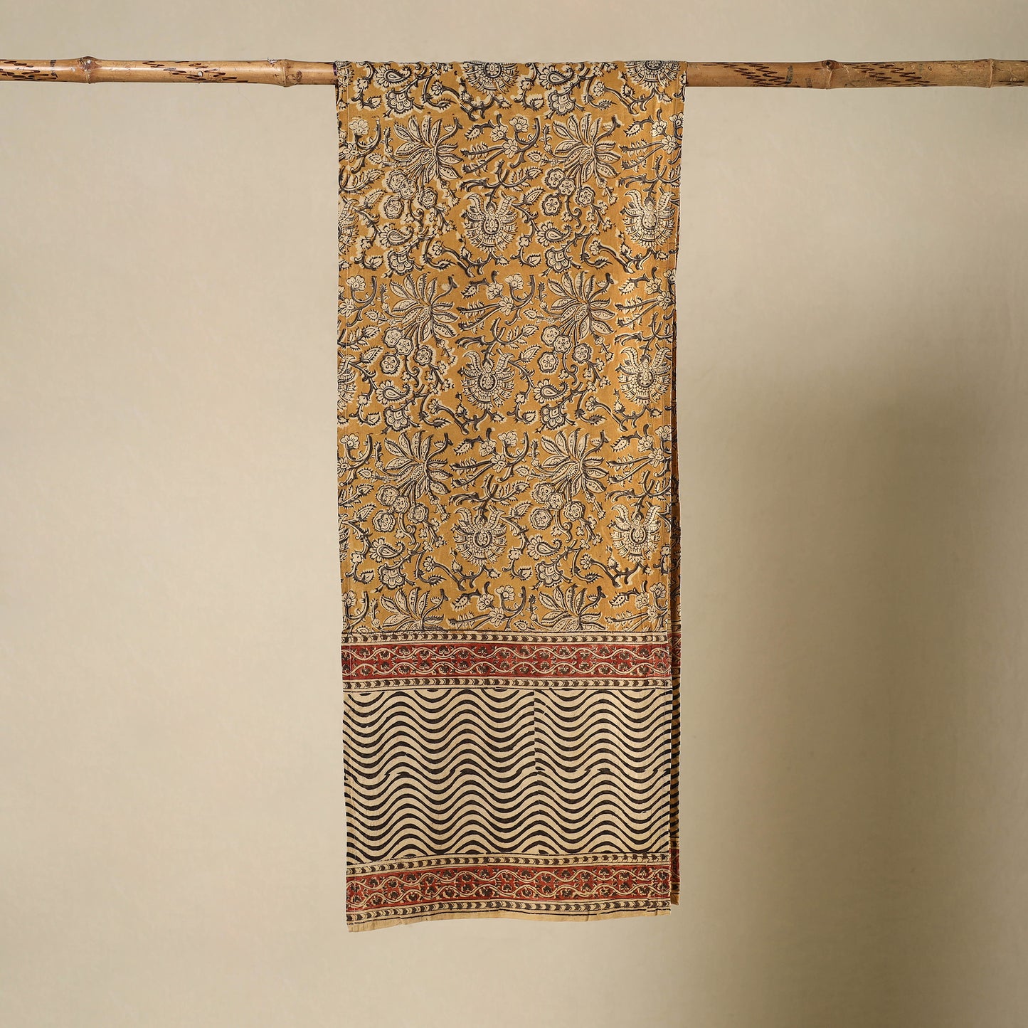 Yellow - pedana natural dyed cotton kalamkari stole 25