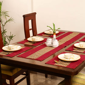 Tagai Work Ajrakh Block Print Cotton Dining Table Runner with Mat Set 28
