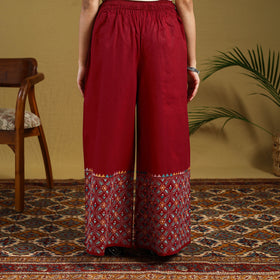Buy Red Cotton Bengal Kantha Hand Embroidery Palazzo