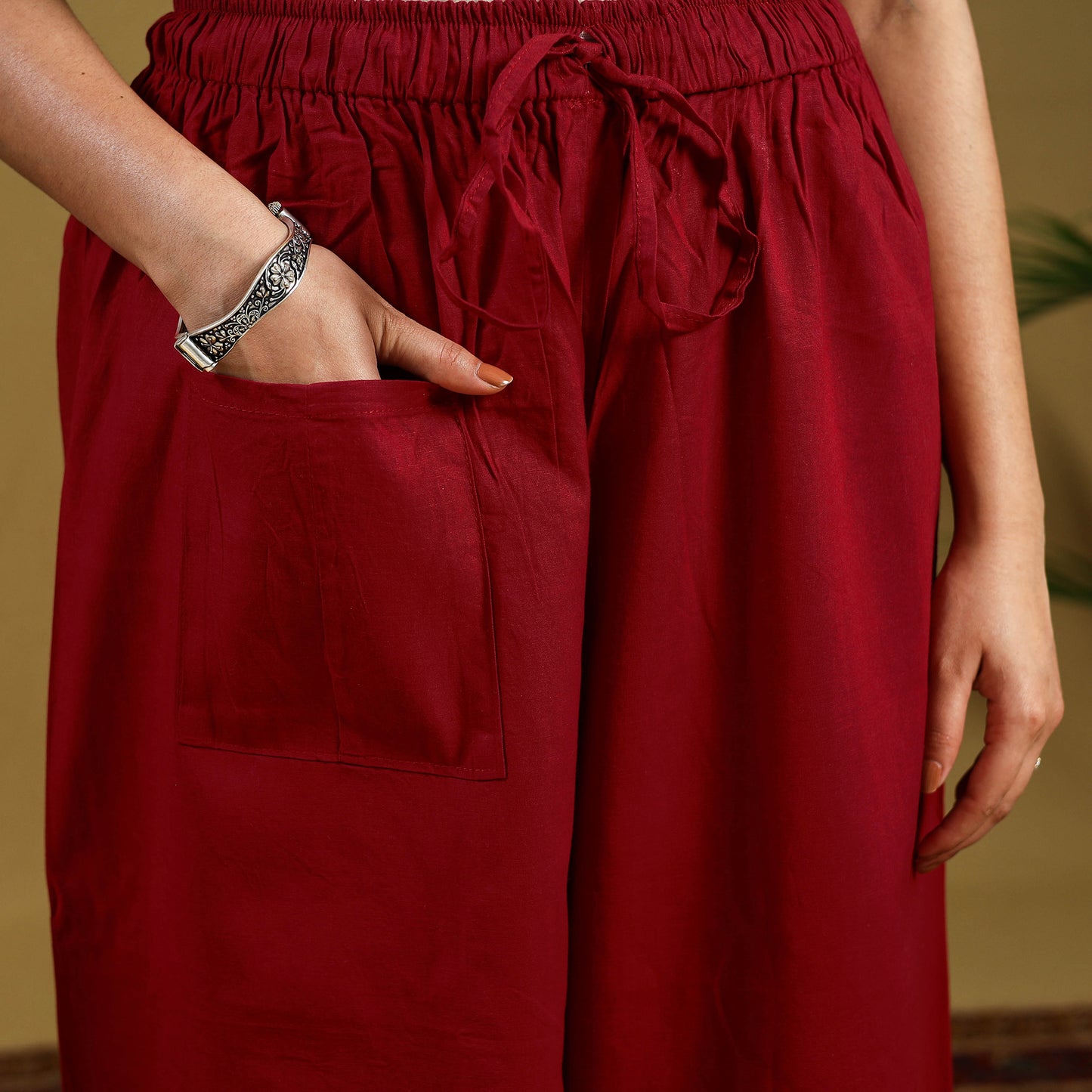 Buy Red Cotton Bengal Kantha Hand Embroidery Palazzo