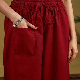 Buy Red Cotton Bengal Kantha Hand Embroidery Palazzo