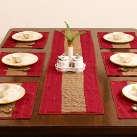 Tagai Work Ajrakh Block Print Cotton Dining Table Runner with Mat Set 28