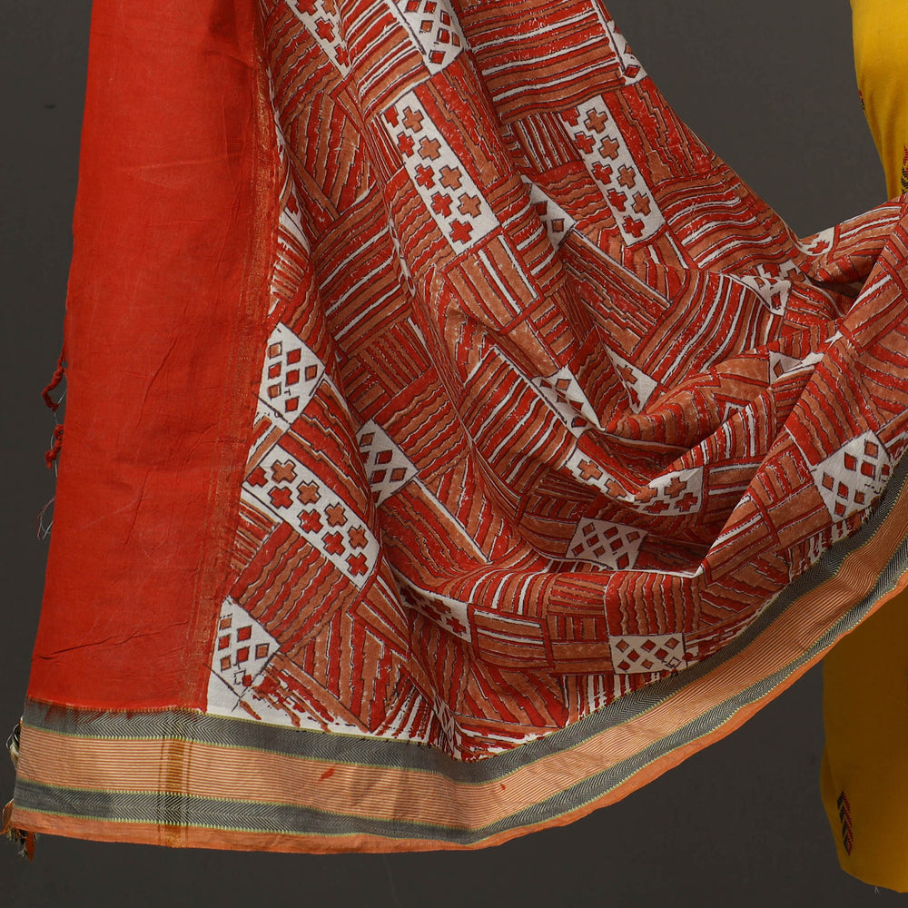 Yellow - 2pc Jacquard Prewashed Cotton Kurta with Jaipur Printed Dupatta 68