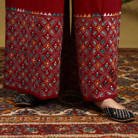 Buy Red Cotton Bengal Kantha Hand Embroidery Palazzo