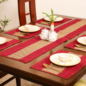 Tagai Work Ajrakh Block Print Cotton Dining Table Runner with Mat Set 28