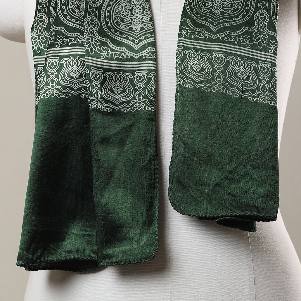 Green - Ajrakh Printed Mashru Silk Stole 24