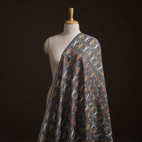 Grey - Exclusive! Pure Handspun Handwoven Pochampally Ikat Cotton x Wool Fabric 01