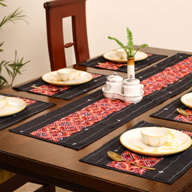 Brown - Tagai Work Ajrakh Block Print Cotton Dining Table Runner with Mat Set 29