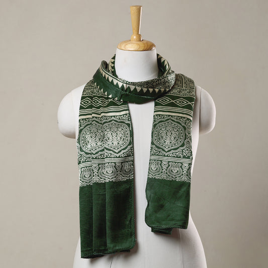 Green - Ajrakh Printed Mashru Silk Stole 25