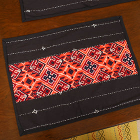 Brown - Tagai Work Ajrakh Block Print Cotton Dining Table Runner with Mat Set 29