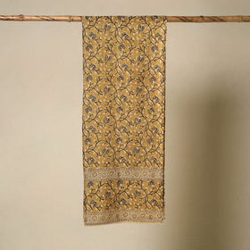 Yellow Pedana Block Print Natural Dyed Cotton Kalamkari Stole
